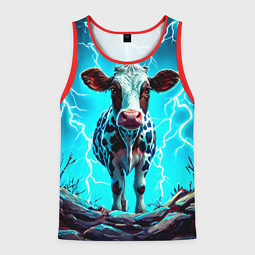 Мужская майка без рукавов Корова в разрядах молнии / 3D-Красный – фото 1