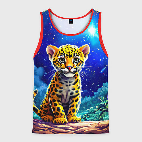 Мужская майка без рукавов Ягуар в звездную ночь / 3D-Красный – фото 1