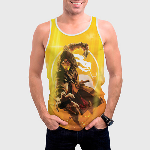 Мужская майка без рукавов Скорпион - Mortal Kombat / 3D-Белый – фото 3