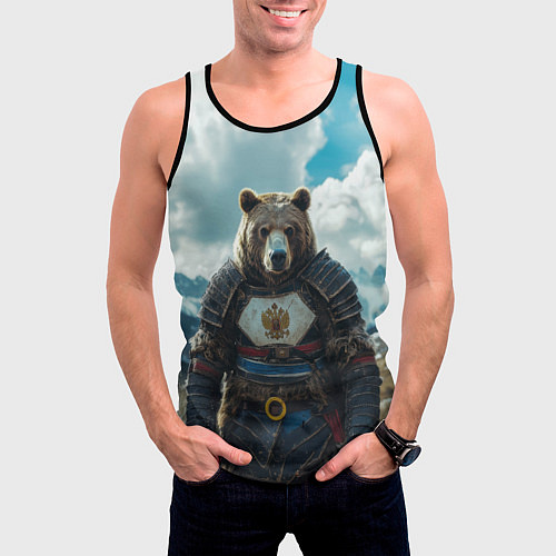 Мужская майка без рукавов Воин русский медведь / 3D-Черный – фото 3