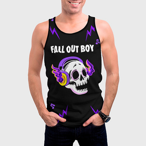 Мужская майка без рукавов Fall Out Boy неоновый череп / 3D-Черный – фото 3