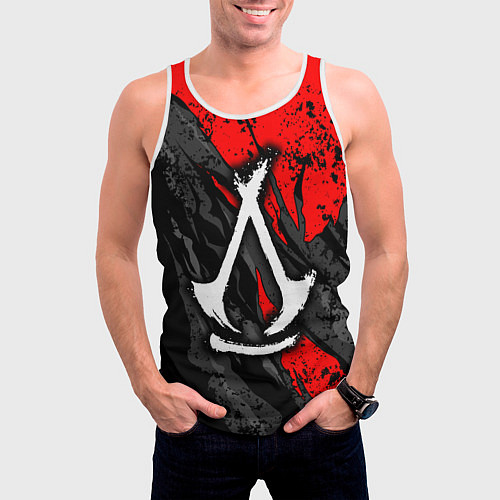 Мужская майка без рукавов Assassins creed: shadows - белый логотип / 3D-Белый – фото 3