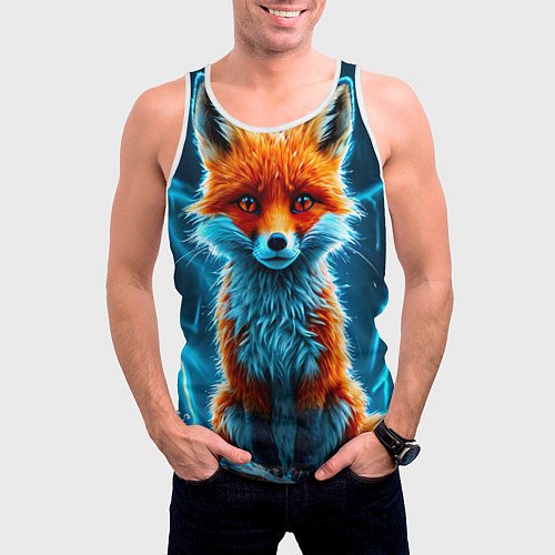 Мужская майка без рукавов Лиса и молния / 3D-Белый – фото 3