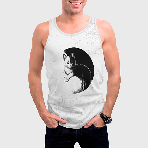 Мужская майка без рукавов Кот инь ян / 3D-Белый – фото 3