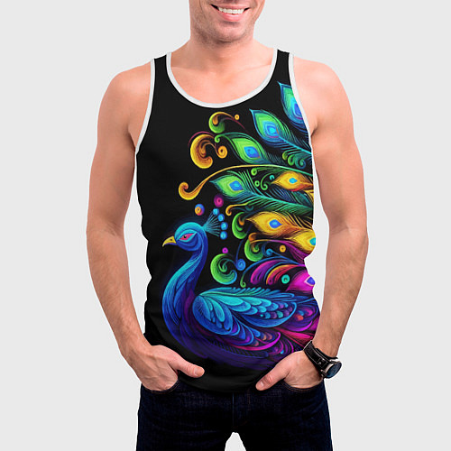 Мужская майка без рукавов Neon peacock - art / 3D-Белый – фото 3