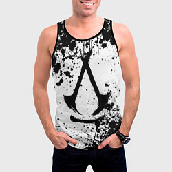 Майка-безрукавка мужская Assassins creed shadows - черно-белые брызги, цвет: 3D-черный — фото 2
