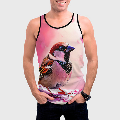 Мужская майка без рукавов Воробей в розовом / 3D-Черный – фото 3