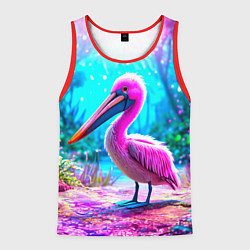 Майка-безрукавка мужская Пеликан в сказачном лесу, цвет: 3D-красный