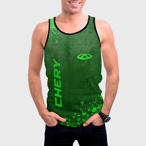Мужская майка без рукавов Chery - green gradient вертикально / 3D-Черный – фото 3