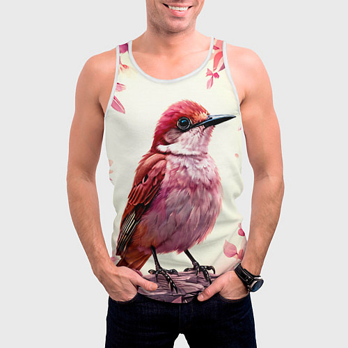 Мужская майка без рукавов Кукушка в розовых цветах / 3D-Белый – фото 3