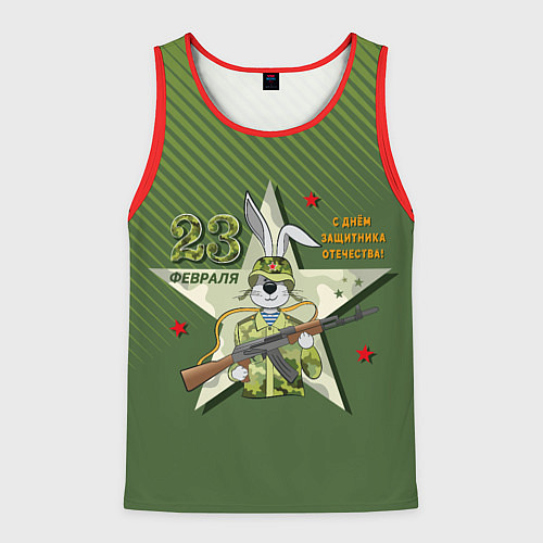 Мужская майка без рукавов Заяц в форме с автоматом / 3D-Красный – фото 1