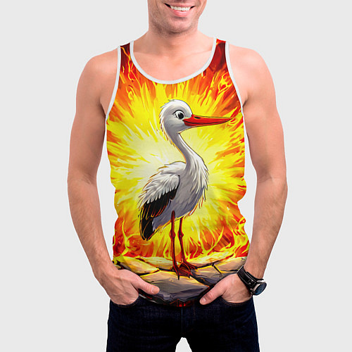 Мужская майка без рукавов Аист в огне / 3D-Белый – фото 3