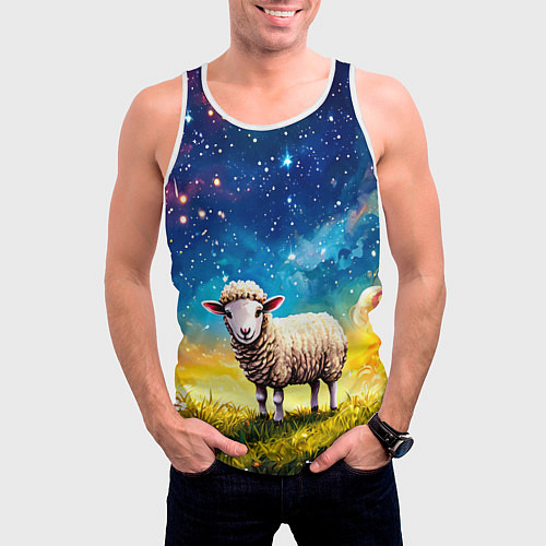 Мужская майка без рукавов Овечка и звездное небо / 3D-Белый – фото 3