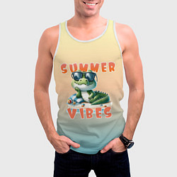 Майка-безрукавка мужская Крокодил на пляже, цвет: 3D-белый — фото 2