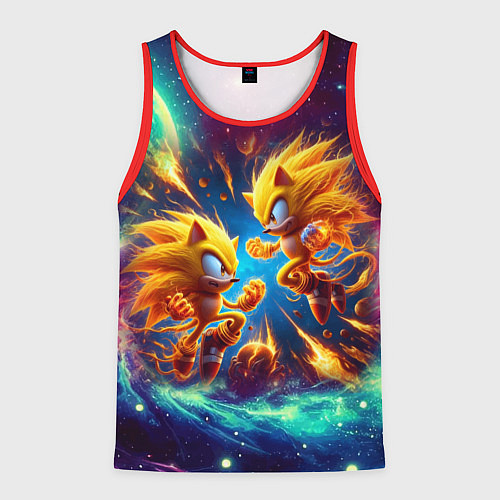 Мужская майка без рукавов Битва Соника и Шэдоу в космосе в фильме / 3D-Красный – фото 1