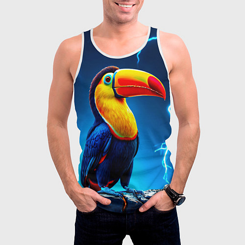 Мужская майка без рукавов Тукан и молния / 3D-Белый – фото 3