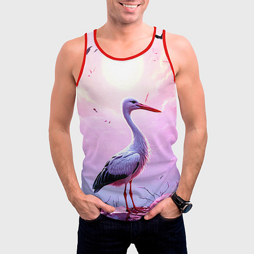 Мужская майка без рукавов Аист в розовых облаках / 3D-Красный – фото 3