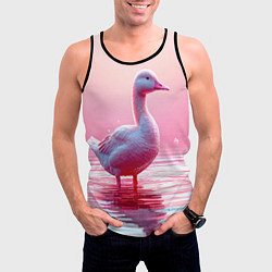 Майка-безрукавка мужская Гусь на розовом озере, цвет: 3D-черный — фото 2