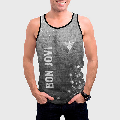 Мужская майка без рукавов Bon Jovi - grey gradient вертикально / 3D-Черный – фото 3