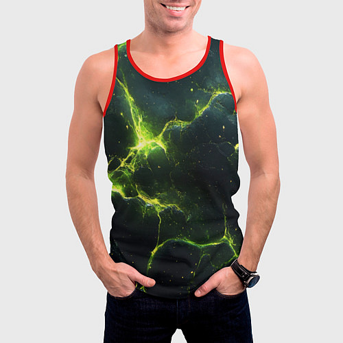 Мужская майка без рукавов Разбитая плита с зеленым светом / 3D-Красный – фото 3