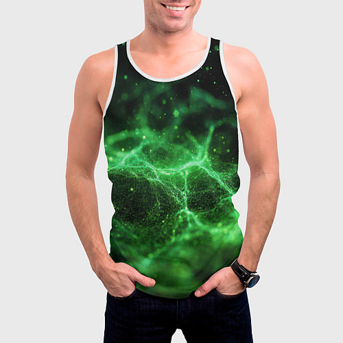 Мужская майка без рукавов Зеленая связь текстура / 3D-Белый – фото 3