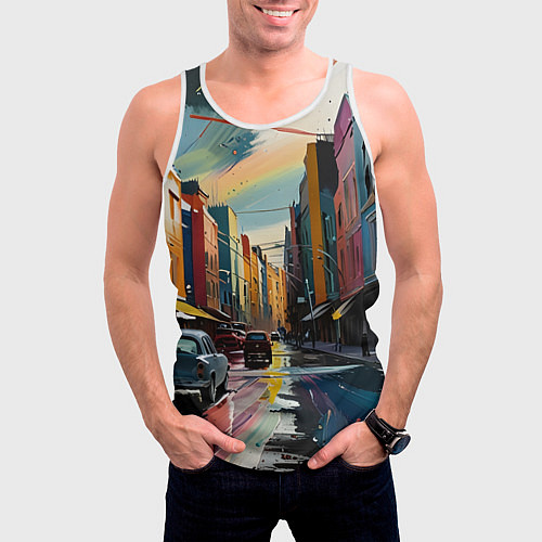 Мужская майка без рукавов Улица в стиле экспрессионизм / 3D-Белый – фото 3