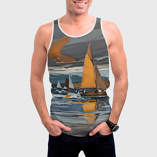 Мужская майка без рукавов Живопись с парусниками / 3D-Белый – фото 3