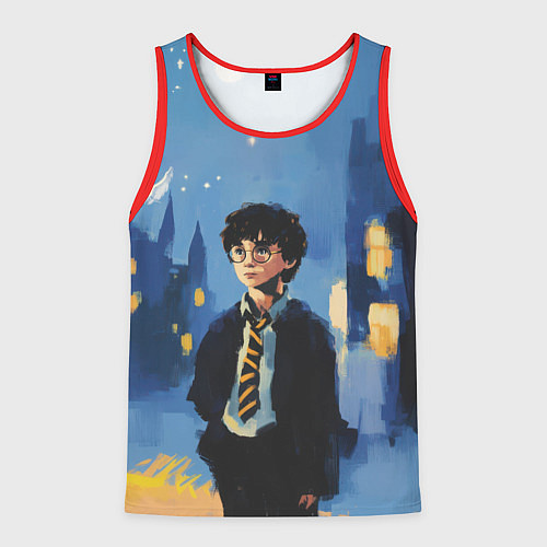 Мужская майка без рукавов Гарри Поттер рисунок акварелью / 3D-Красный – фото 1