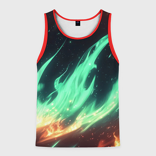 Мужская майка без рукавов Зеленое абстрактное пламя / 3D-Красный – фото 1