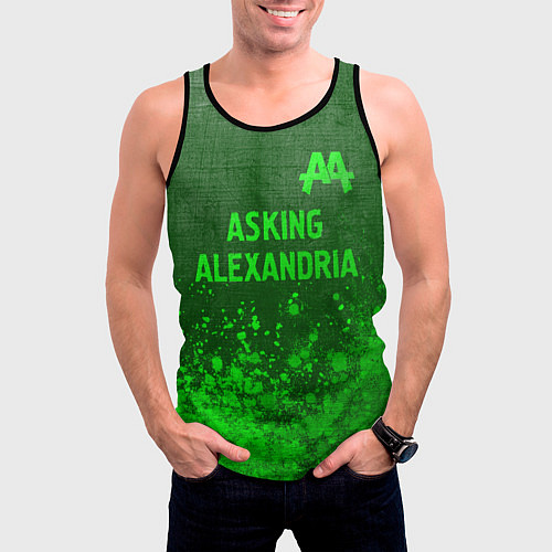 Мужская майка без рукавов Asking Alexandria - green gradient посередине / 3D-Черный – фото 3