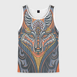 Майка-безрукавка мужская Орнаментальный волк с узорами стилизованный, цвет: 3D-белый