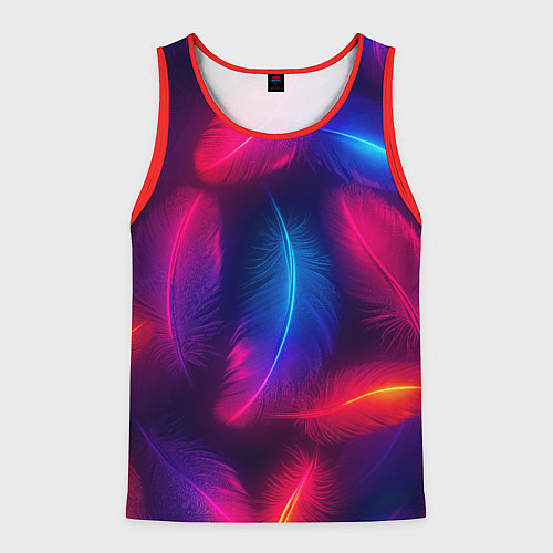 Мужская майка без рукавов Вспыхивающие перья - неоновое свечение / 3D-Красный – фото 1