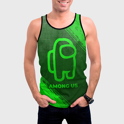 Мужская майка без рукавов Among Us - green gradient / 3D-Черный – фото 3