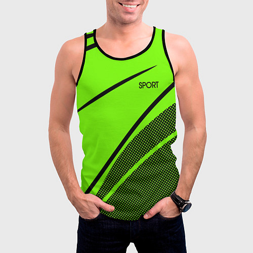 Мужская майка без рукавов Sport ярко-зелёный с чёрным точечный / 3D-Черный – фото 3