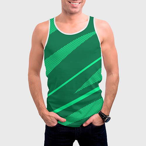 Мужская майка без рукавов Зелёный абстракция с полосами / 3D-Белый – фото 3