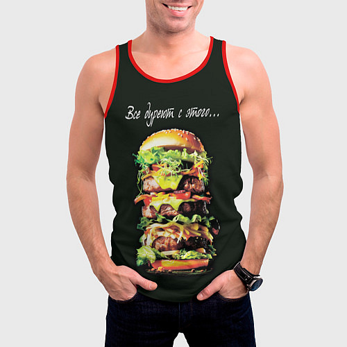 Мужская майка без рукавов Все дуреют с этого фастфуда / 3D-Красный – фото 3