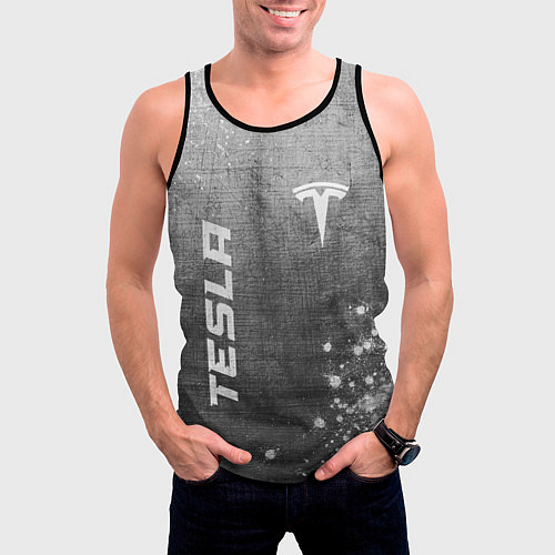 Мужская майка без рукавов Tesla - grey gradient вертикально / 3D-Черный – фото 3