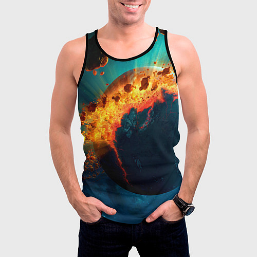 Мужская майка без рукавов Взрыв планеты / 3D-Черный – фото 3