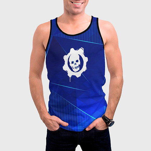 Мужская майка без рукавов Gears of War blue poly / 3D-Черный – фото 3