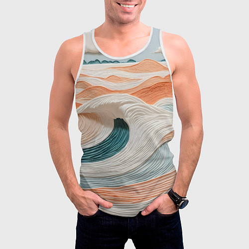 Мужская майка без рукавов Персиковые волны / 3D-Белый – фото 3