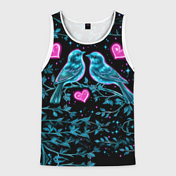 Майка-безрукавка мужская Неоновые птицы и сердечки, цвет: 3D-белый