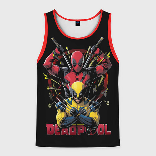 Мужская майка без рукавов Дэдпул и Россомаха в позе / 3D-Красный – фото 1