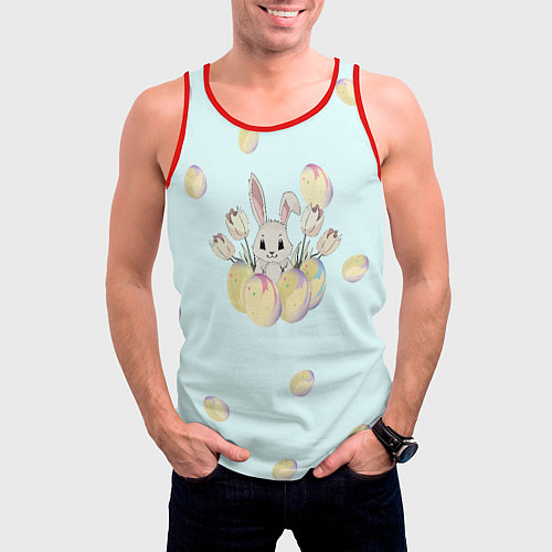 Мужская майка без рукавов Кролик радостный с яйцами / 3D-Красный – фото 3