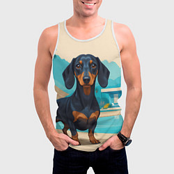 Майка-безрукавка мужская Такса и пальма, цвет: 3D-белый — фото 2