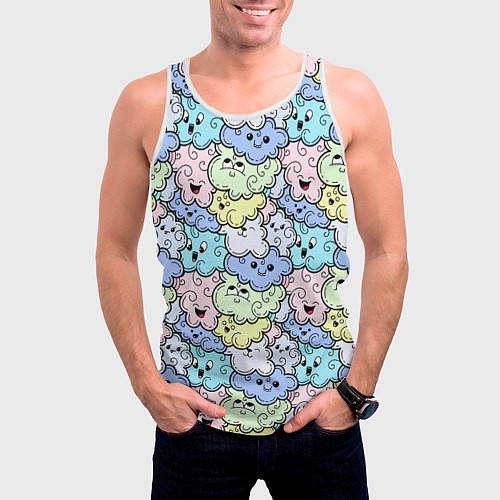 Мужская майка без рукавов Милые облачка мультяшные / 3D-Белый – фото 3