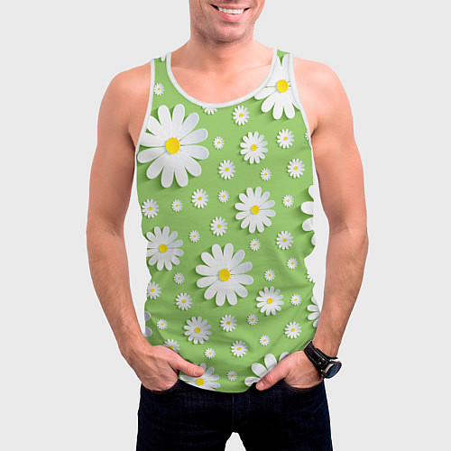 Мужская майка без рукавов Ромашки бумажные / 3D-Белый – фото 3
