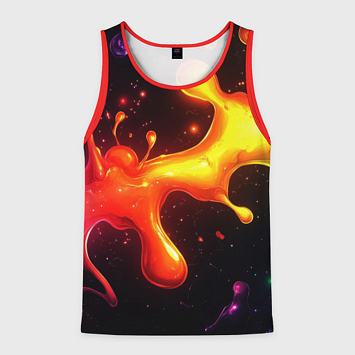 Мужская майка без рукавов Радужные кляксы на черном фоне / 3D-Красный – фото 1