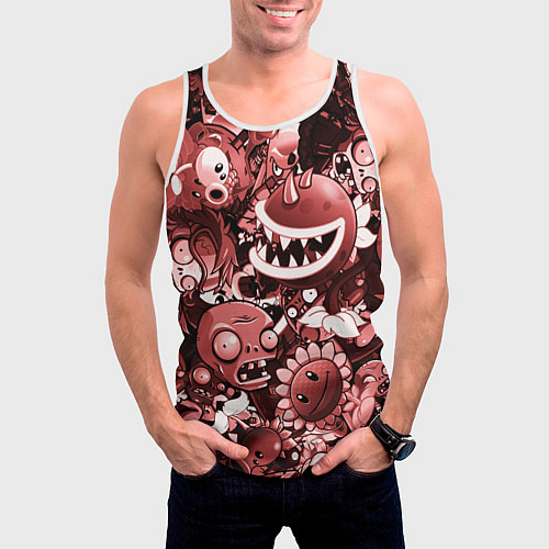Мужская майка без рукавов Растения против зомби в красном цвете / 3D-Белый – фото 3