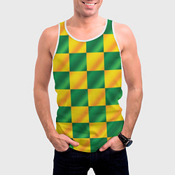Майка-безрукавка мужская Желтый и зеленый геометрический паттерн, цвет: 3D-белый — фото 2