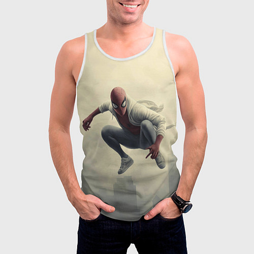 Мужская майка без рукавов Человек паук в прыжке / 3D-Белый – фото 3